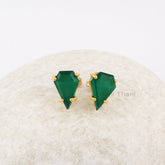 Green Onyx Diamond Shape 9x13mm Gemstone Stud Earrings, Handmade Gold Plated Stud Earrings, Valentine's Gift Earring, Dainty Silver Earring